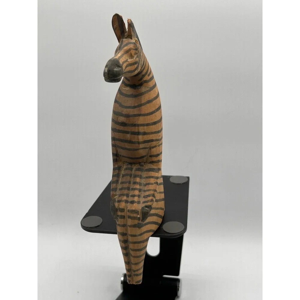 Hand Carved Hand Painted African Style Folk Art Rustic Zebra Wood Shelf Sitter‎